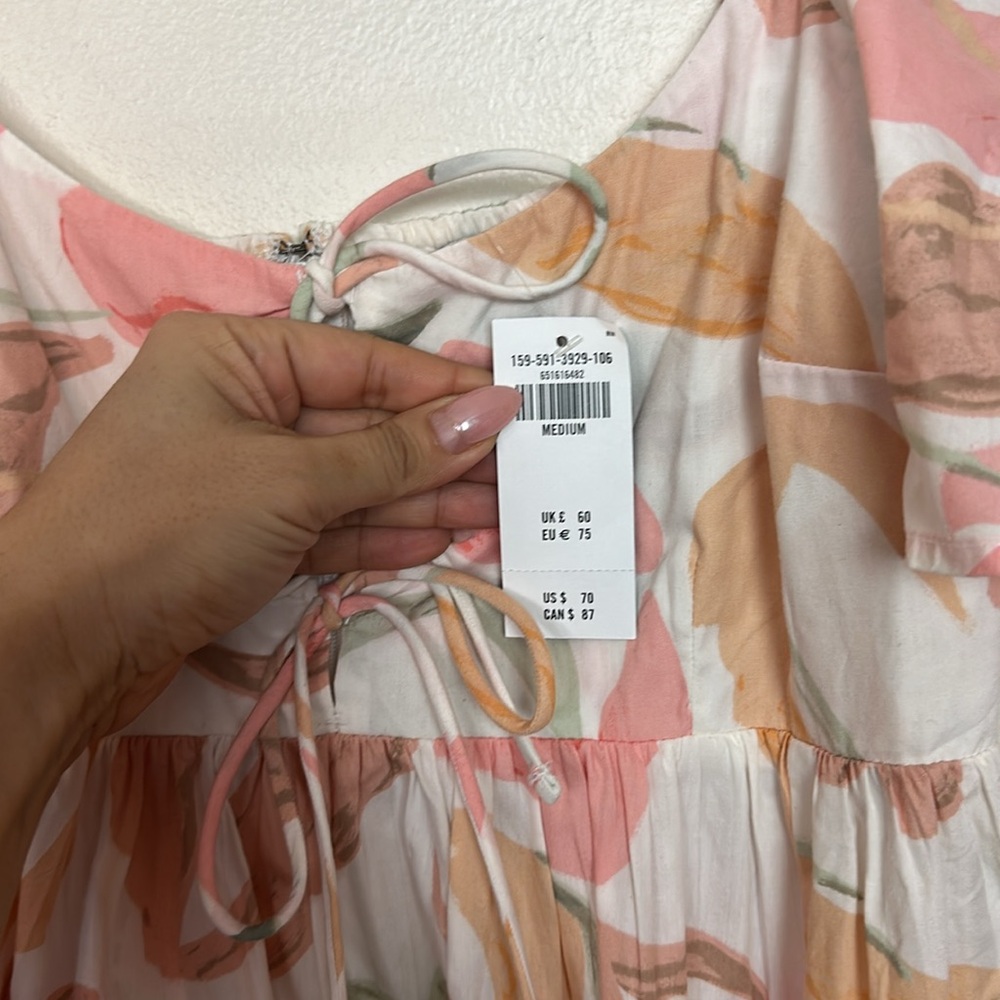Abercrombie & Fitch Floral Poplin Keyhole Babydoll Tie Puff Sleeve Mini Dress - Picture 9 of 13